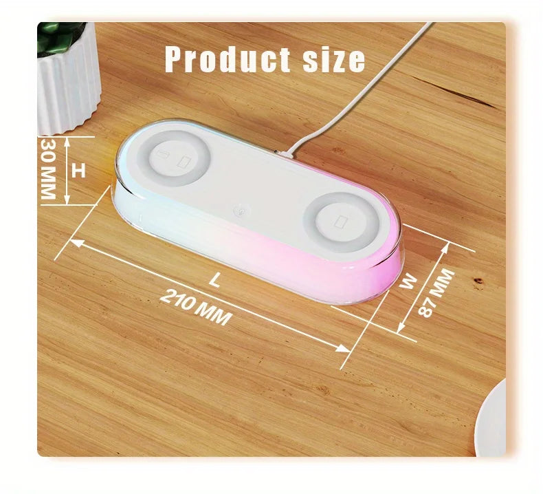 Wireless Charger Alarm Clock - 15W Fast Charging Dock with LED Light, Thermometer & Earphone Stand for iPhone & Samsung