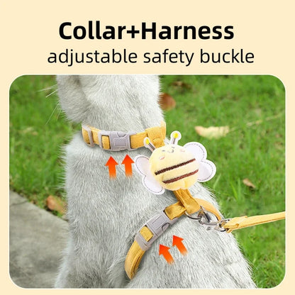 Adjustable Cat Harness, Leash & Collar Set with Cartoon Bee Design for Small & Medium Pets