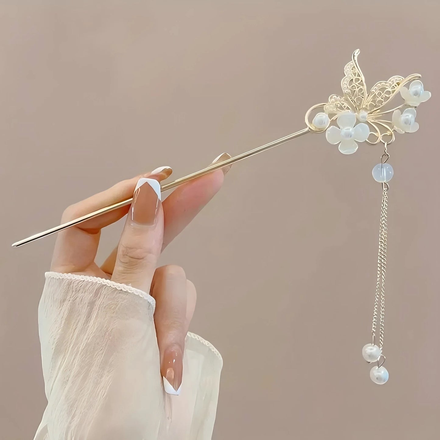 Elegant Chinese Style Hair Clip with Tassel Traditional Floral Design Hairpin & Hair Needle for Women