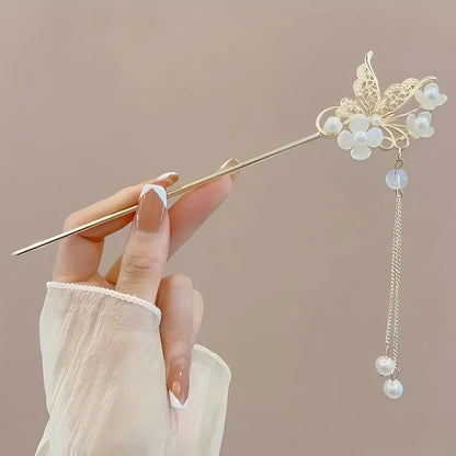 Elegant Chinese Style Hair Clip with Tassel Traditional Floral Design Hairpin & Hair Needle for Women