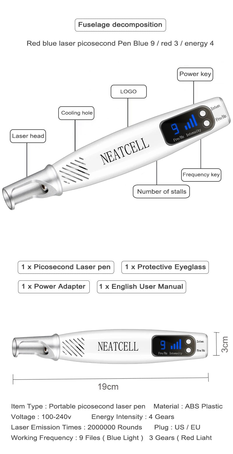 Picosecond Laser Pointer - Mole, Dark Spot & Tattoo Removal Pen for Skin Pigment and Acne Treatment