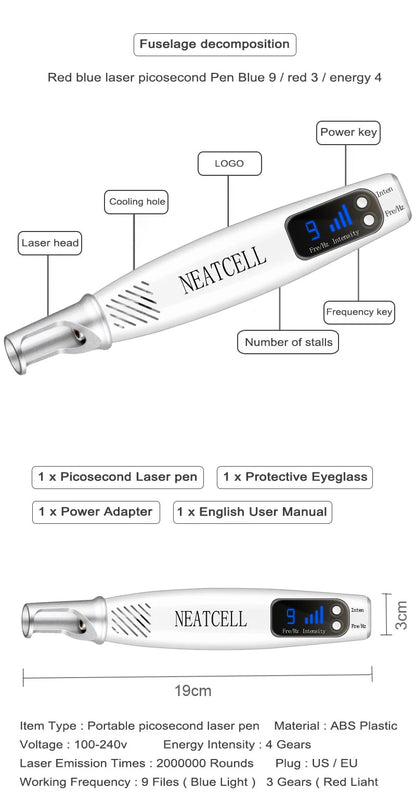 Picosecond Laser Pointer - Mole, Dark Spot & Tattoo Removal Pen for Skin Pigment and Acne Treatment