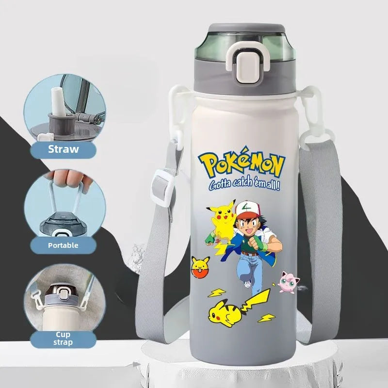 620ML Pikachu Stainless Steel Thermos Bottle – Anime Vacuum Flask with Rope and Large Capacity