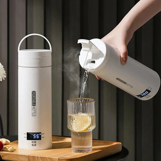 Portable Electric Kettle - Mini Travel Tea & Coffee Boil Water, Keep Warm, Anti-Scald Thermo Bottle