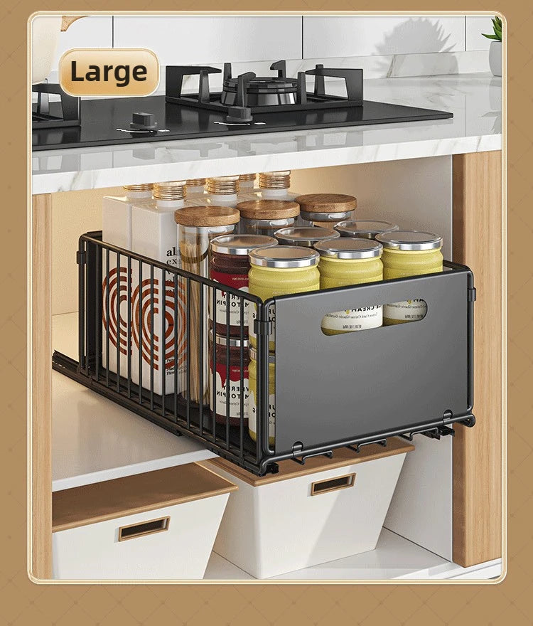Non-Perforated Folding Cabinet with Pull-out Basket for Kitchen Sink & Snack Storage