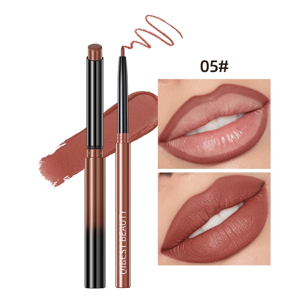 QIBEST 2PC Matte Velvet Lipstick & Lipliner Set - Long Lasting Red Lip Contour Pencil