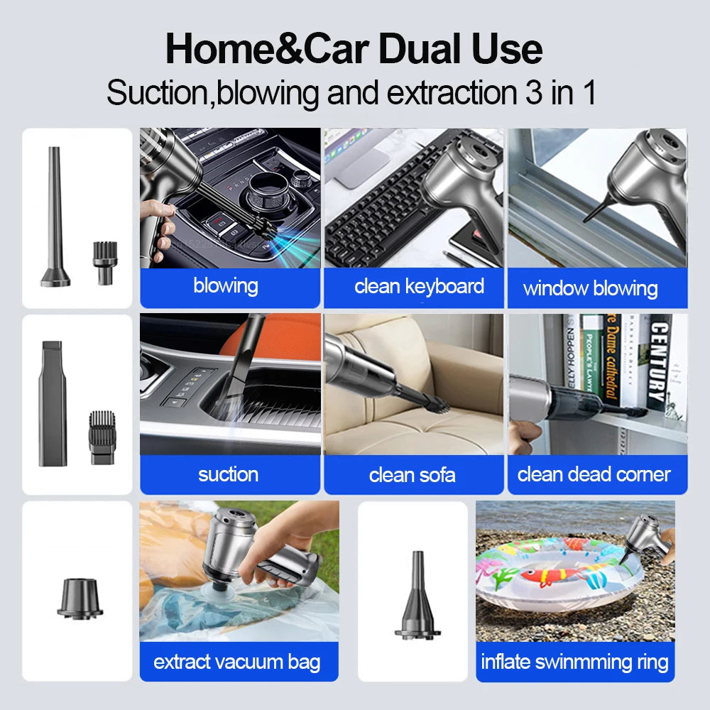 Portable Wireless Car Vacuum Cleaner, 95000PA Strong Suction Handheld Blower for Home & Car