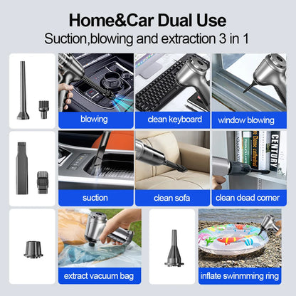 Portable Wireless Car Vacuum Cleaner, 95000PA Strong Suction Handheld Blower for Home & Car