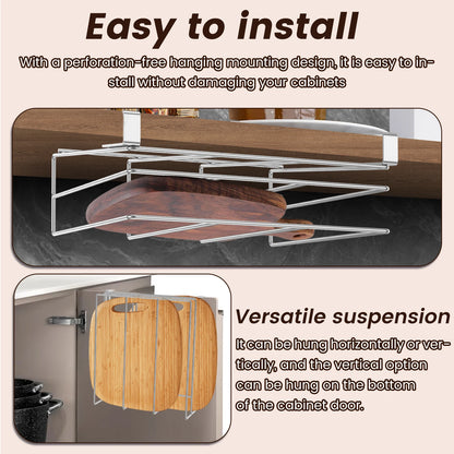 Under Cabinet Cutting Board and Pot Lid Organizer Stainless Steel Storage Rack