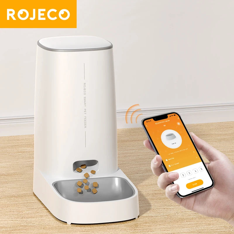 ROJECO Smart WiFi Automatic Cat Feeder – Remote Control Dry Food Dispenser for Cats & Dogs