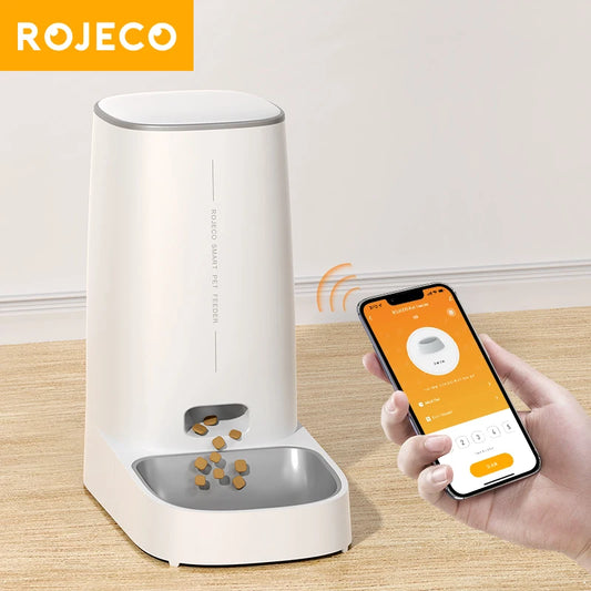 ROJECO Smart WiFi Automatic Cat Feeder – Remote Control Dry Food Dispenser for Cats & Dogs