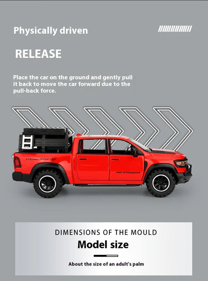 1/32 RAM 1000 TRX Mammoth Pickup Alloy Car Model with Sound and Light Pull Back Toy for Kids Collectibles Birthday Gift