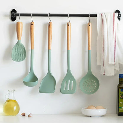 Silicone Spatula with Wooden Handle, Heat-Resistant Non-Stick Cooking Spoon for Kitchen