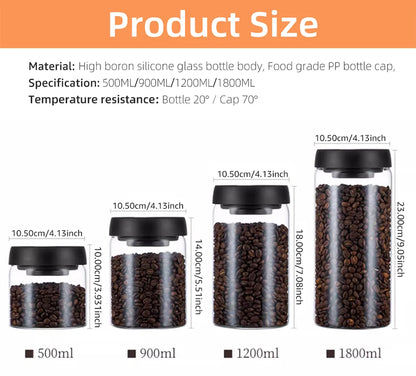 Vacuum Sealed Coffee Bean Storage Jar - Glass Food & Tea Fresh Storage Bottle for Kitchen