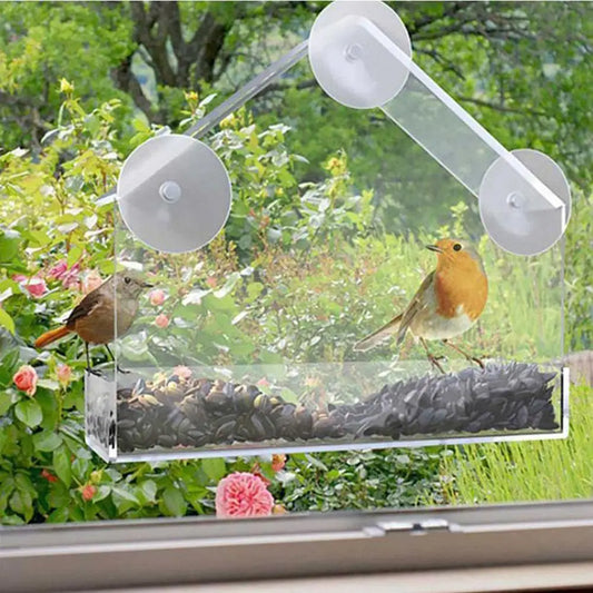 Window Bird Feeder with Reusable Tray & Waterproof Squirrel Food Container