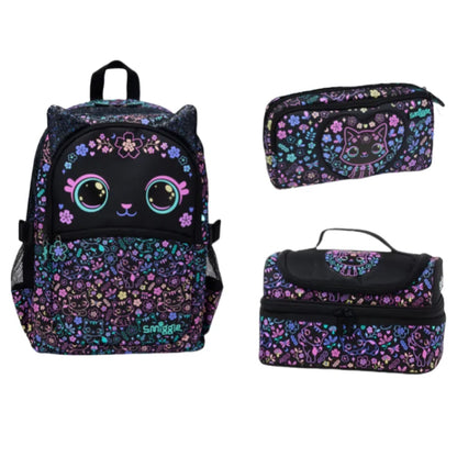 New Original Australia Smiggle Schoolbag for Girls with Black Cat Flower Lunch Bag & Pencil Case