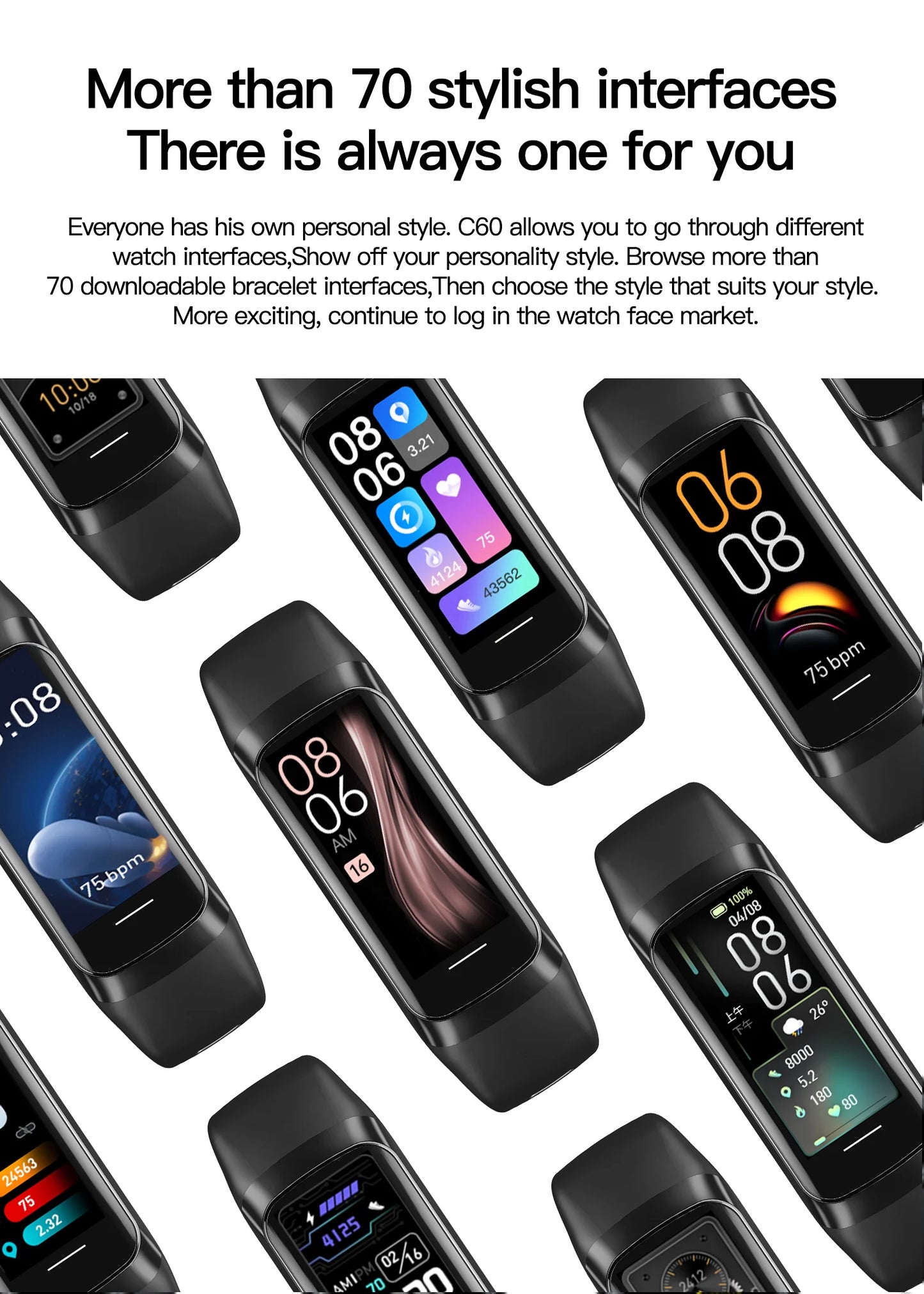 AMOLED Smartwatch with Body Temperature Monitor, Fitness Tracker, 3ATM Waterproof, for Men & Women, Compatible with IOS/Xiaomi
