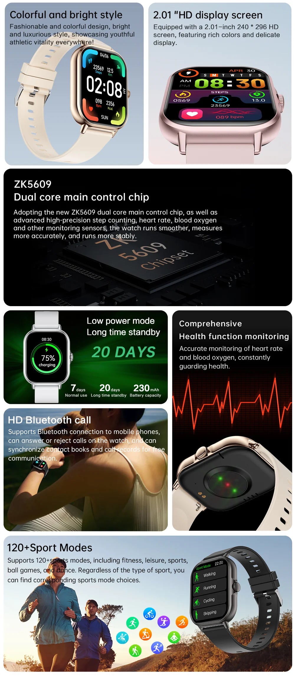 2025 2.01'' Smart Watch, Bluetooth Call, Music Player, Fitness Tracker, Sport Waterproof Watch for Men & Women, iPhone/Android