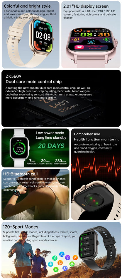 2025 2.01'' Smart Watch, Bluetooth Call, Music Player, Fitness Tracker, Sport Waterproof Watch for Men & Women, iPhone/Android