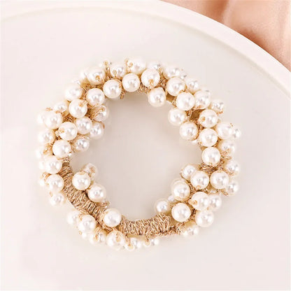 Crystal Pearls Hair Rope Handmade Elastic Beaded Ponytail Holder for Women & Girls Hair Accessories