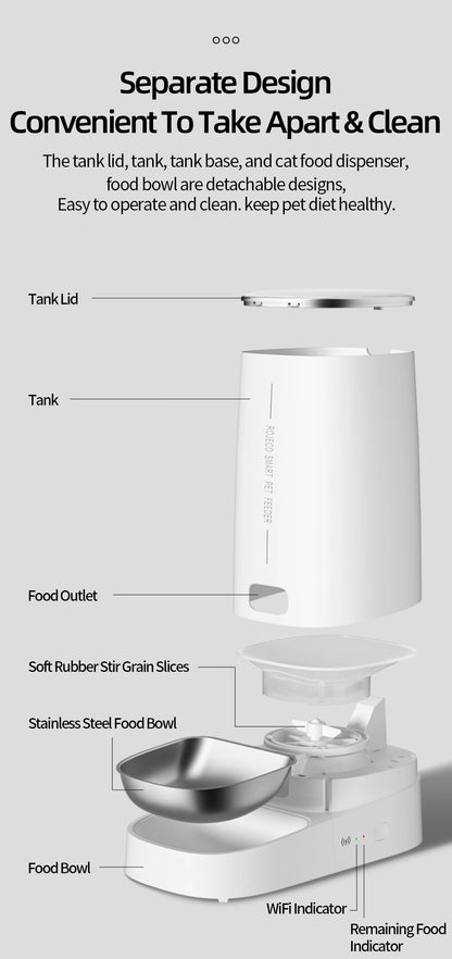 ROJECO Smart WiFi Automatic Cat Feeder – Remote Control Dry Food Dispenser for Cats & Dogs