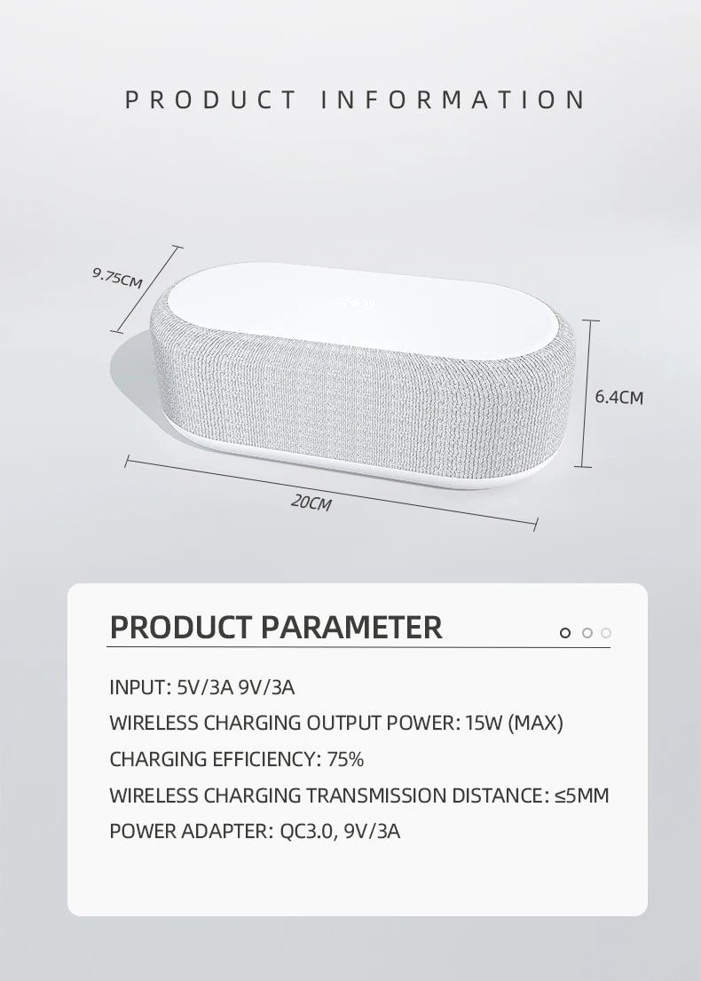 Wireless Charger Alarm Clock - 15W Fast Charging Dock with LED Light, Thermometer & Earphone Stand for iPhone & Samsung