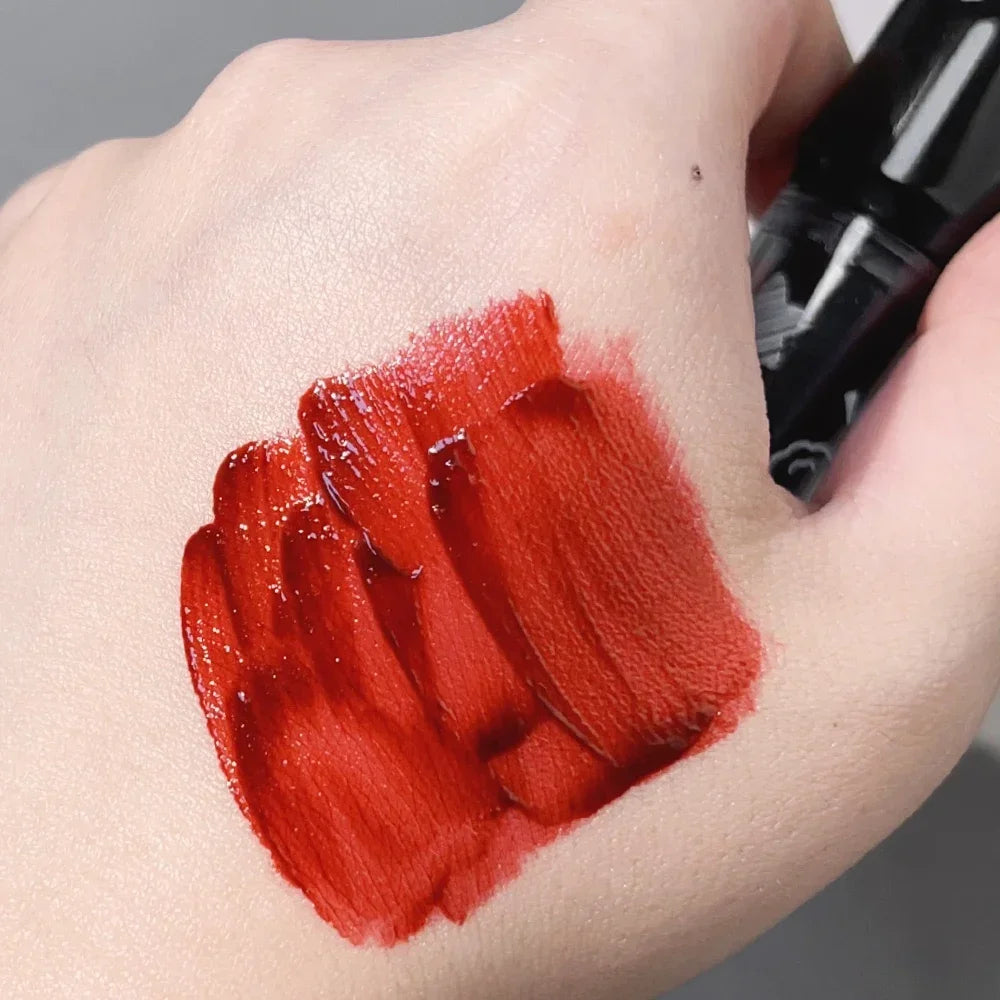 Dark Black Mirror Water Lip Gloss - Moisturizing, Long-Lasting Non-Stick Cup Lipstick in Tea Brown & Red