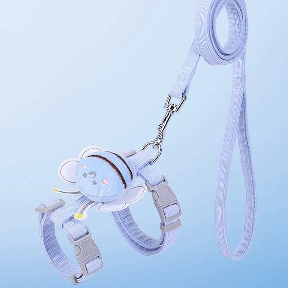 Adjustable Cat Harness, Leash & Collar Set with Cartoon Bee Design for Small & Medium Pets