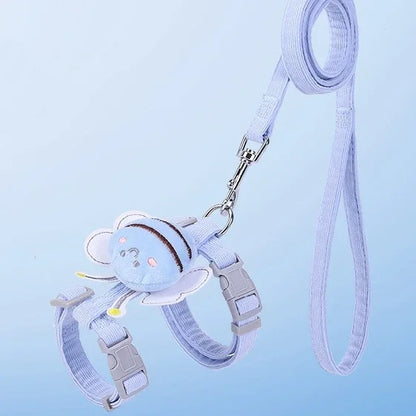 Adjustable Cat Harness, Leash & Collar Set with Cartoon Bee Design for Small & Medium Pets