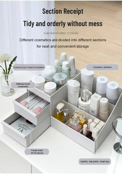 1PC White Makeup Storage Box - Plastic Drawer Organizer for Cosmetics & Skin Care