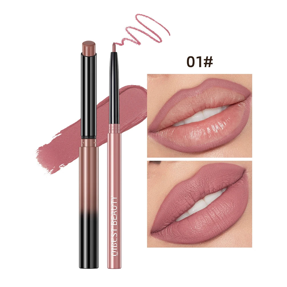 QIBEST 2PC Matte Velvet Lipstick & Lipliner Set - Long Lasting Red Lip Contour Pencil