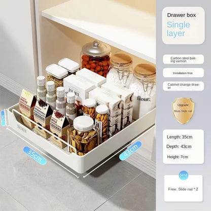 Pull Out Kitchen Storage Shelf with Slide Rails and Spice Organizer Rack