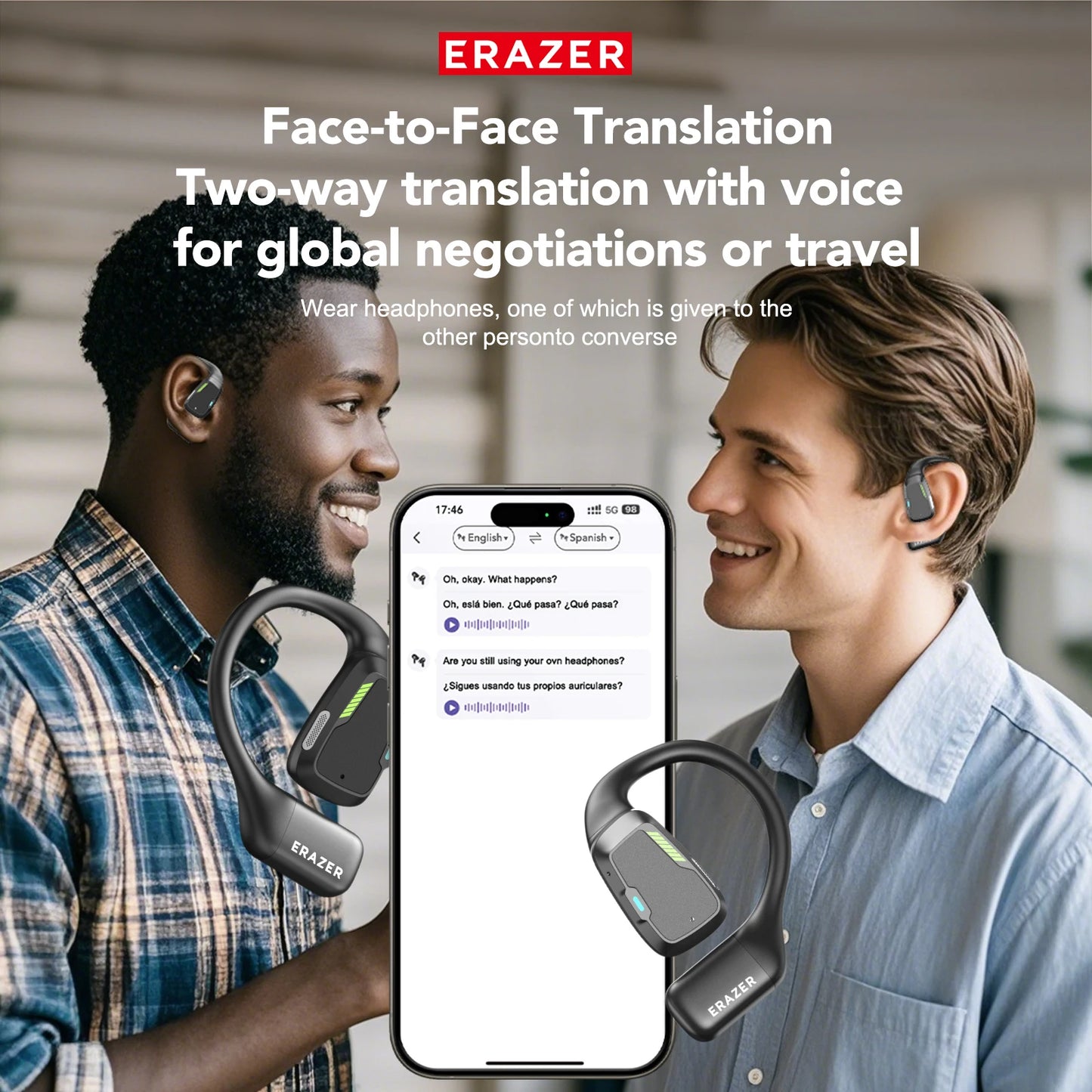 Erazer XP6 AI Translator Earbuds - Wireless Gaming Headset with Equalizer App & Waterproof Bluetooth Earphones