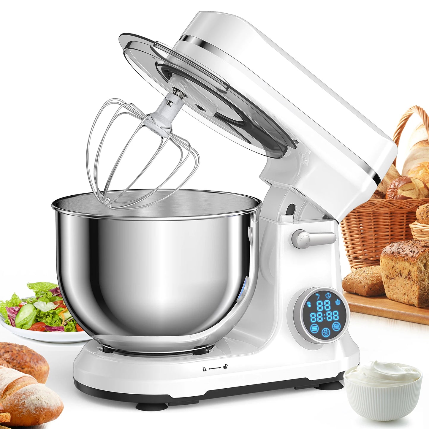 BioloMix 1200W Kitchen Stand Mixer with 11 Speeds, Dough Hook & Whisk, OLED Screen