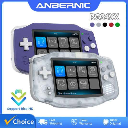 ANBERNIC RG34XX Retro Handheld Game Console - 3.4" IPS, 64-bit Linux, 3500mAh, WIFI & Bluetooth, Video Gaming Player
