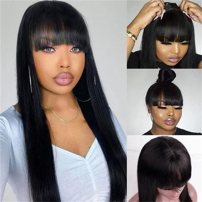 Silky Human Hair Wig with Bangs for Women 100% Brazilian Straight