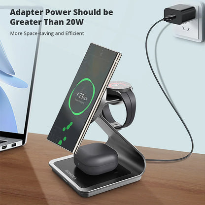 Bonola Magnetic 3-in-1 Wireless Charger Station - 25W Fast Charging Stand for Samsung S24 Ultra/S25, Galaxy Watch 7/6/5 & Earbuds