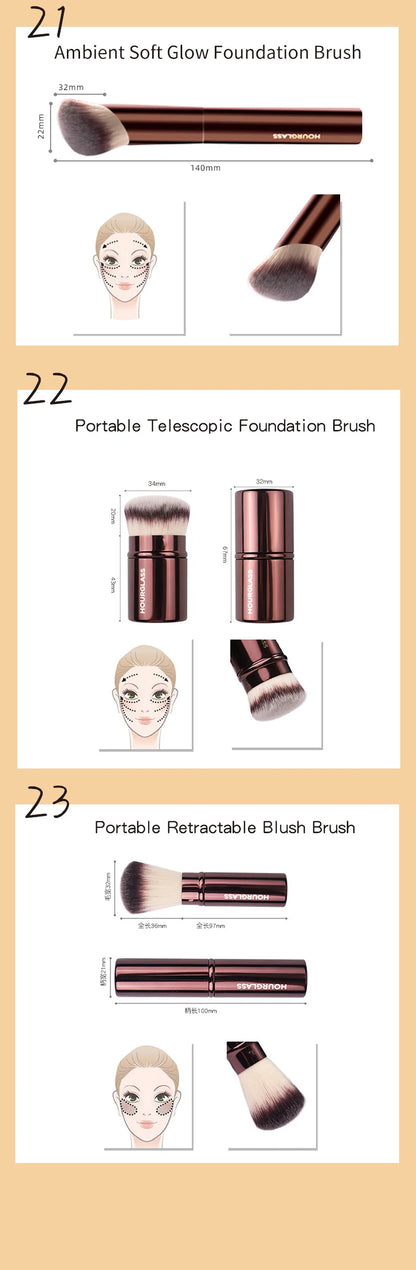 Hourglass Makeup Brush Set – Powder, Foundation, Concealer, Lip, Blusher, Bronzer & Eyeshadow Brushes