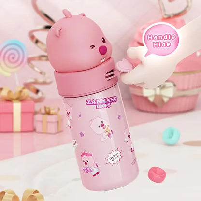 350ML Kawaii Loopy Stainless Steel Thermos – Cartoon Beaver Vacuum Flask for Kids and Girls