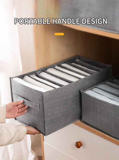 9-Panel Pants Storage Box - Jeans Compartment Organizer, Layered Design for Home Wardrobe