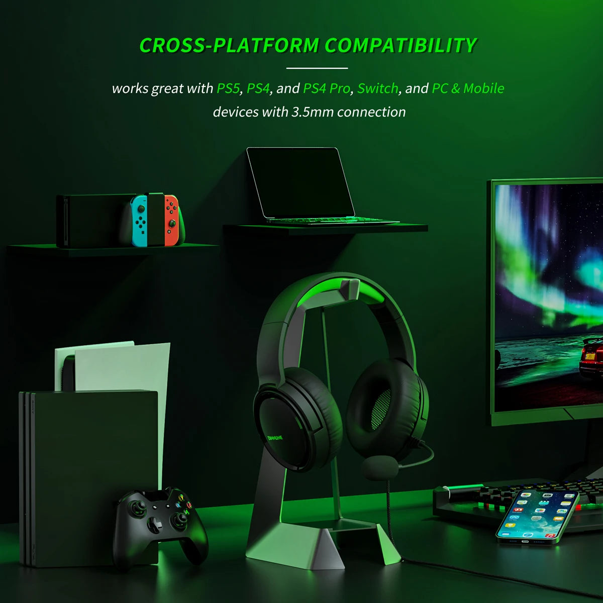 BINNUNE BG02 Gaming Headset with Mic for PS4/PS5/Xbox Series/One, PC, Switch Wired Gaming Headphones