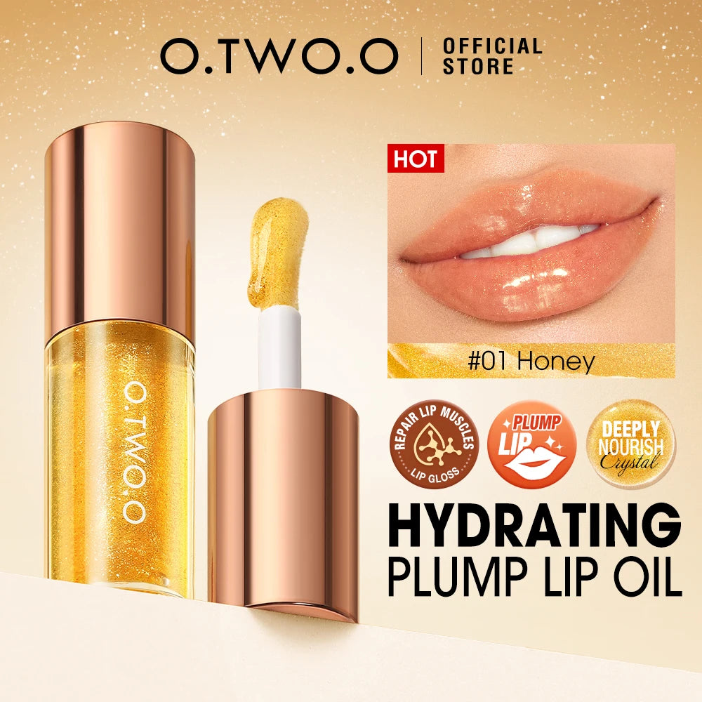 O.TWO.O Lip Oil Gloss – Moisturizing Lip Plumper, Non-Sticky Glossy Glitter Tint & Balm