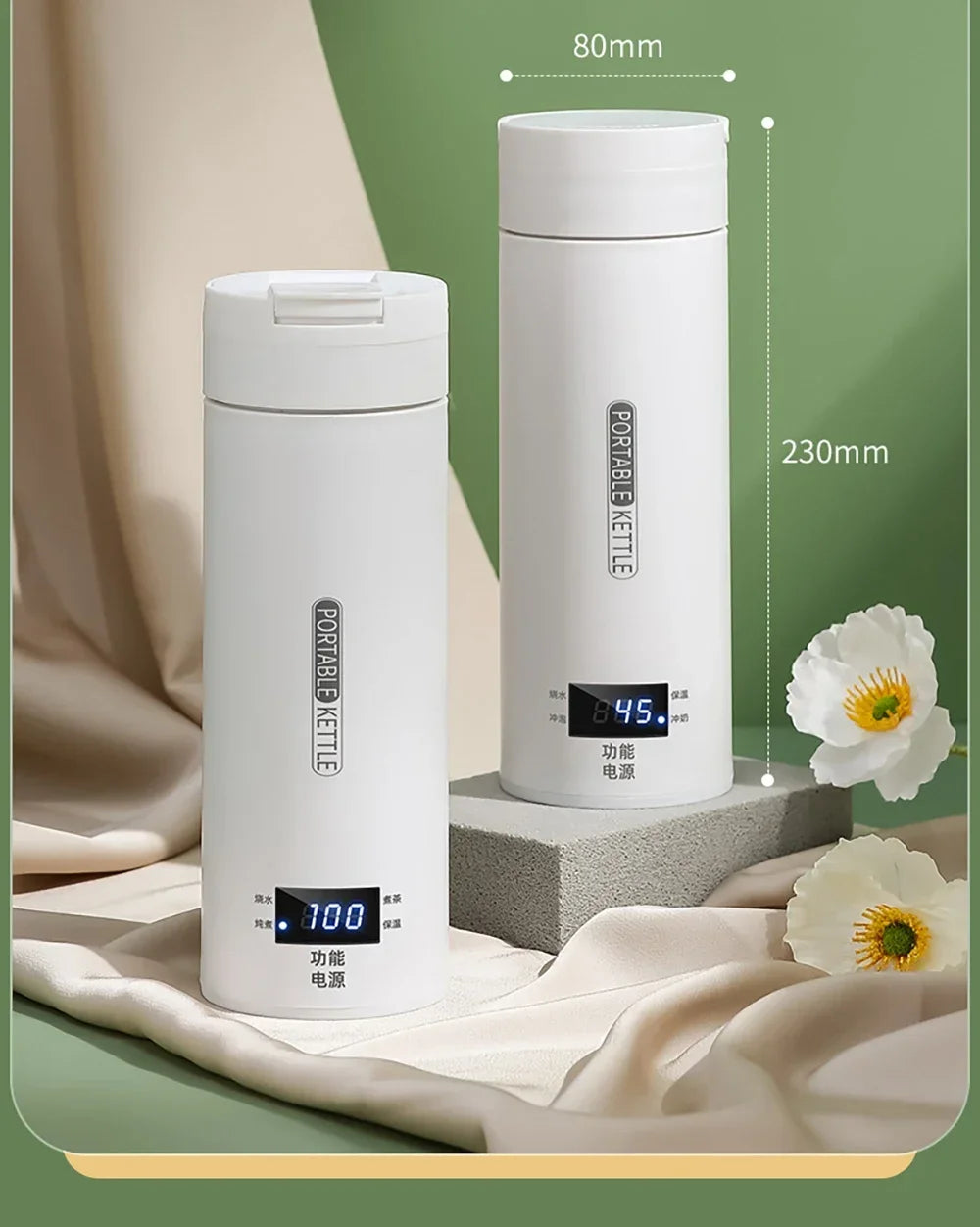 Portable Electric Kettle - Mini Travel Tea & Coffee Boil Water, Keep Warm, Anti-Scald Thermo Bottle