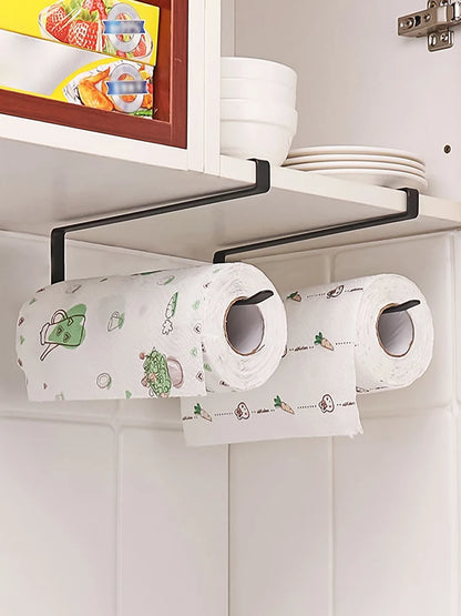 Hanging Kitchen Paper Towel Rack - Roll Paper, Plastic Wrap & Rag Organizer for Kitchen, Cabinets, Bathroom