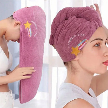 Embroidery Style Hair Drying Cap - Coral Fleece Thickened Towel, Quick Drying Shower Cap for Women
