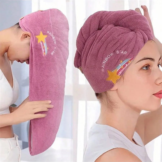 Embroidery Style Hair Drying Cap - Coral Fleece Thickened Towel, Quick Drying Shower Cap for Women