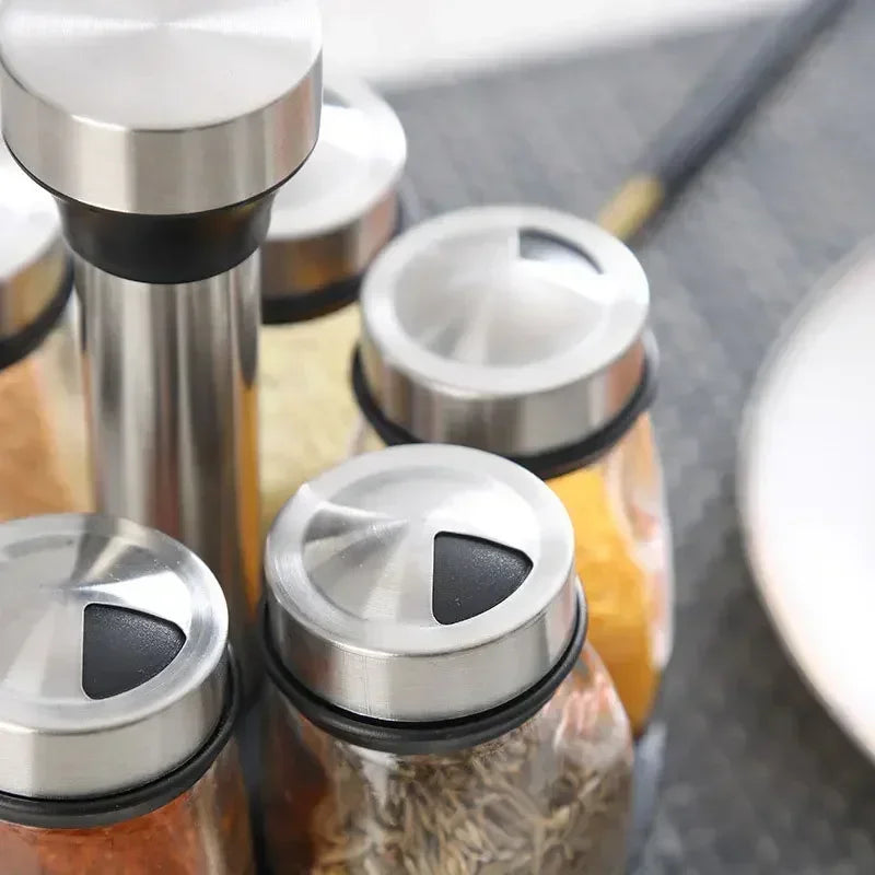Single Bottle Glass Jar and Spice Jar Set with Rack for Seasoning, Sugar, Salt, and Pepper