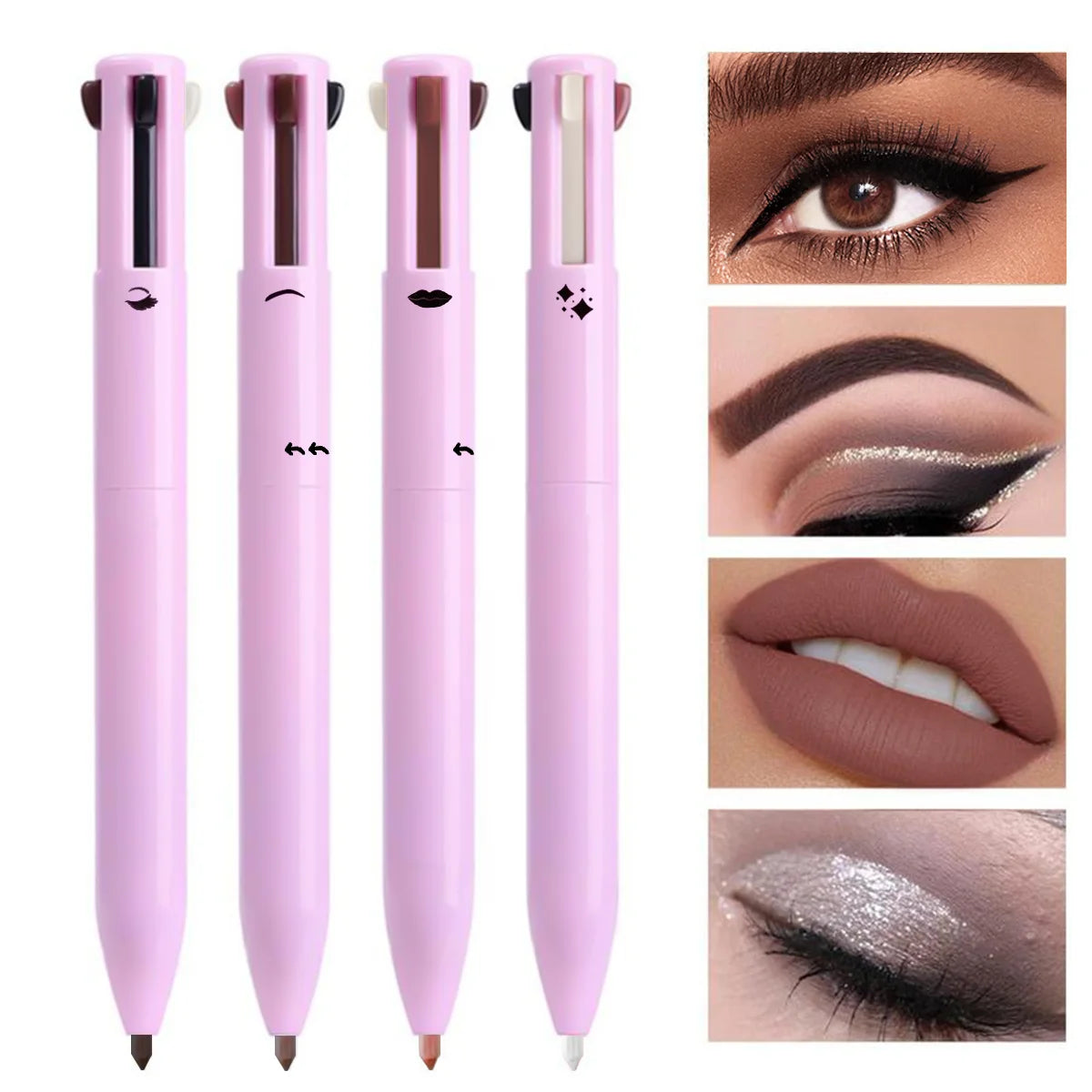 4-in-1 Multi-Functional Lip Liner, Eyeliner & Eyebrow Pencil Set - 4 Colors