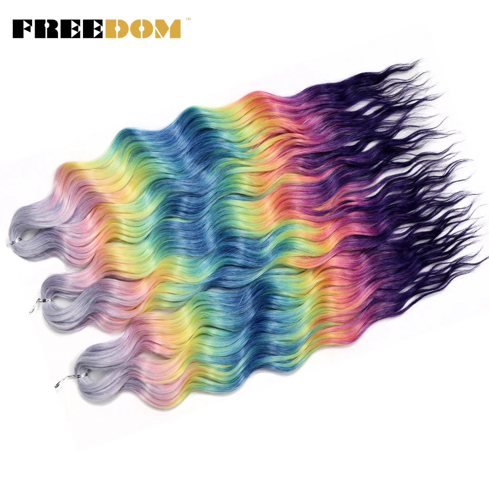 FREEDOM Synthetic Braiding Hair Extensions - 24" Deep Wavy Curly Ombre Rainbow Twist Crochet Hair