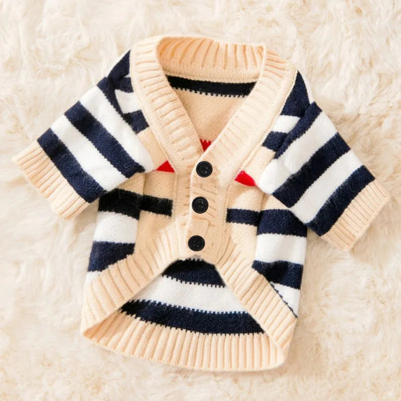 Luxury Striped Cardigan Sweater for Dogs – Warm Coat for Chihuahua, Bichon Frise & Puppies